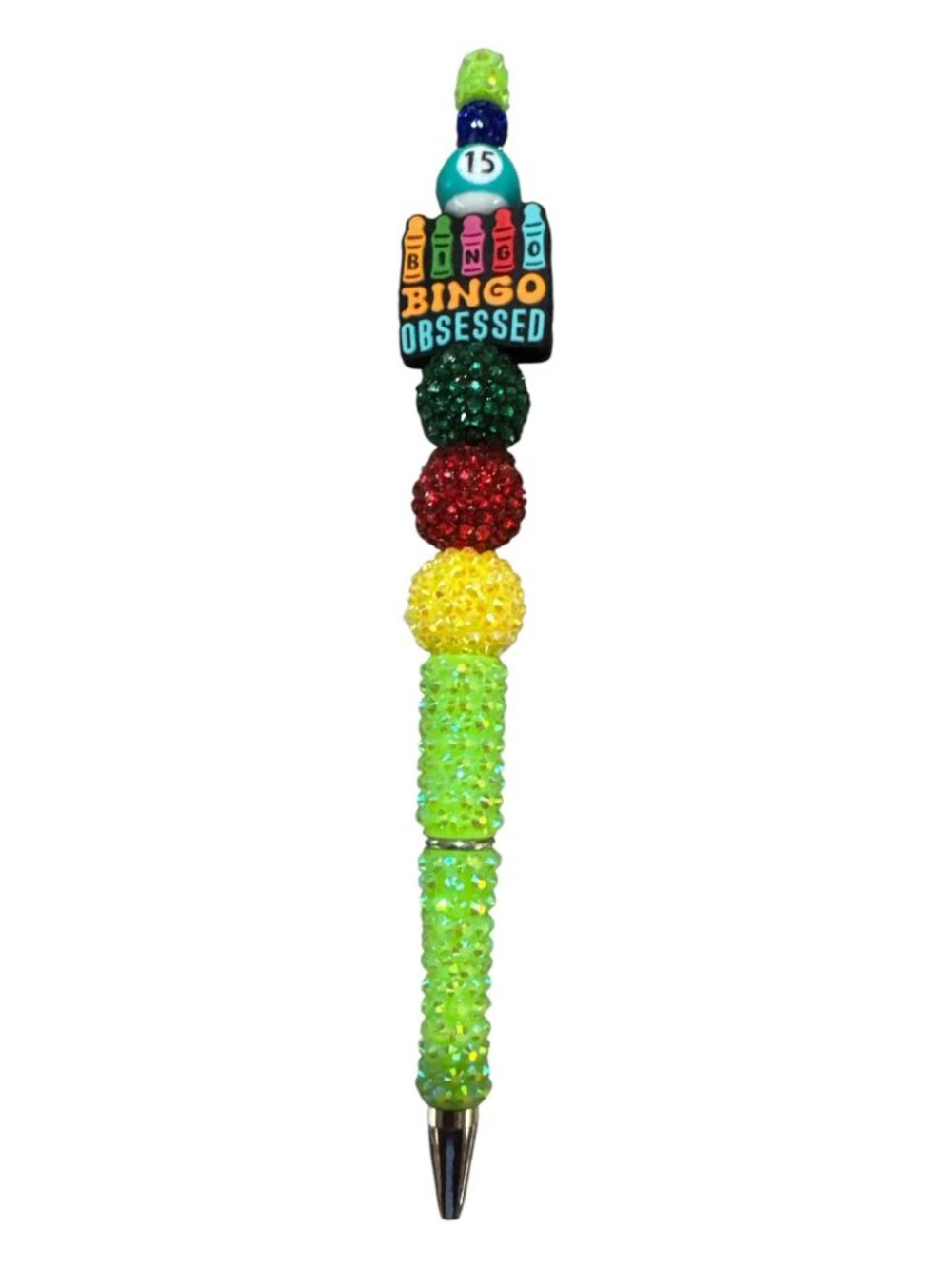 Bingo Obsessed Beaded Ballpoint Pen With Colorful Rhinestone Accents - Fun And F